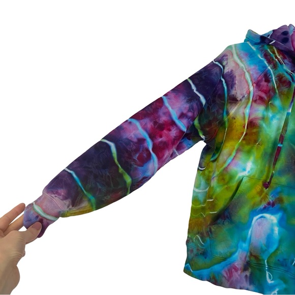 Reformation Geode Tie Dye Hoodie Sweatshirt Pullover Womens XS Pocket Turquoise - Picture 4 of 11